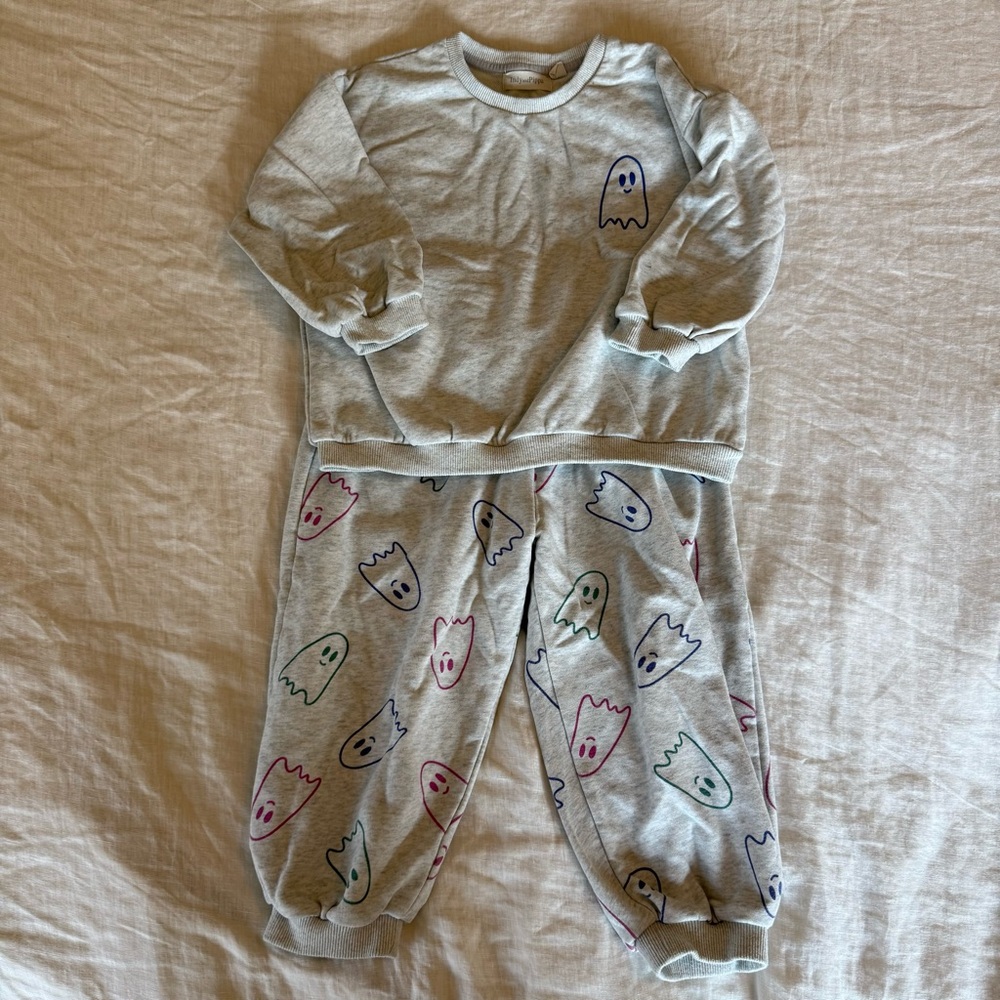 Indy and Pippa Playful Ghost Print Kids Set - Gray